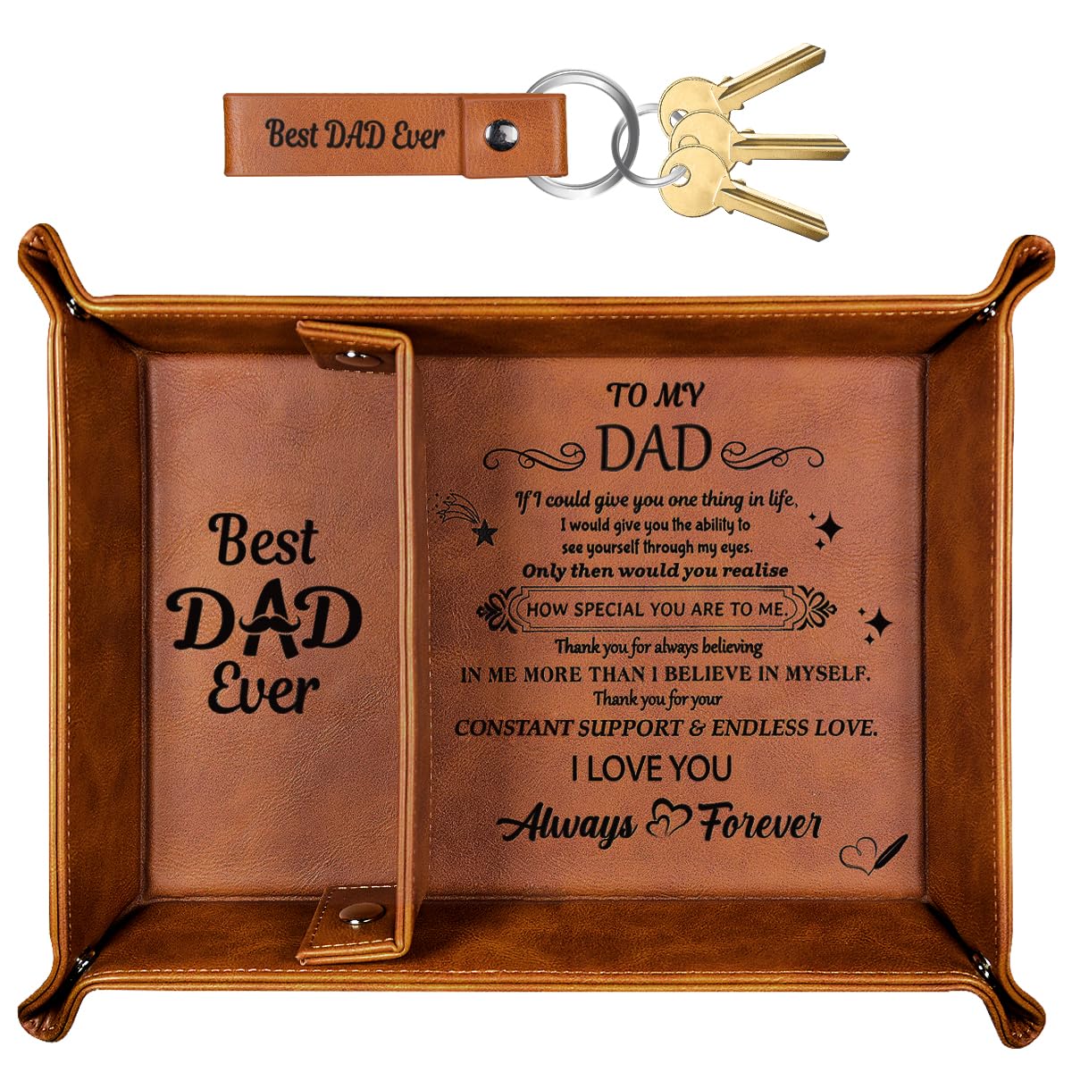 Best Dad Ever Gifts for Dad - PU Leather Valet Tray and Keychain