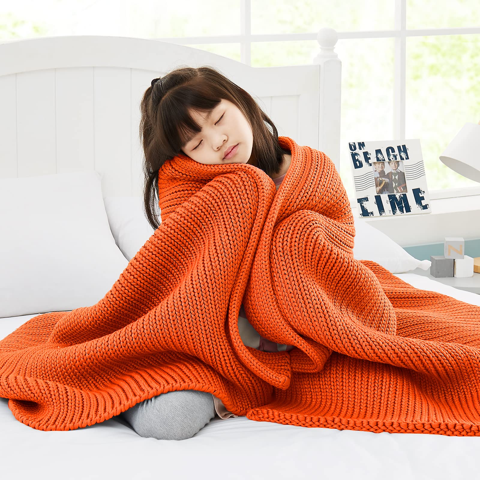 Knitted Weighted Blanket (Orange 50"x60" 7lbs)
